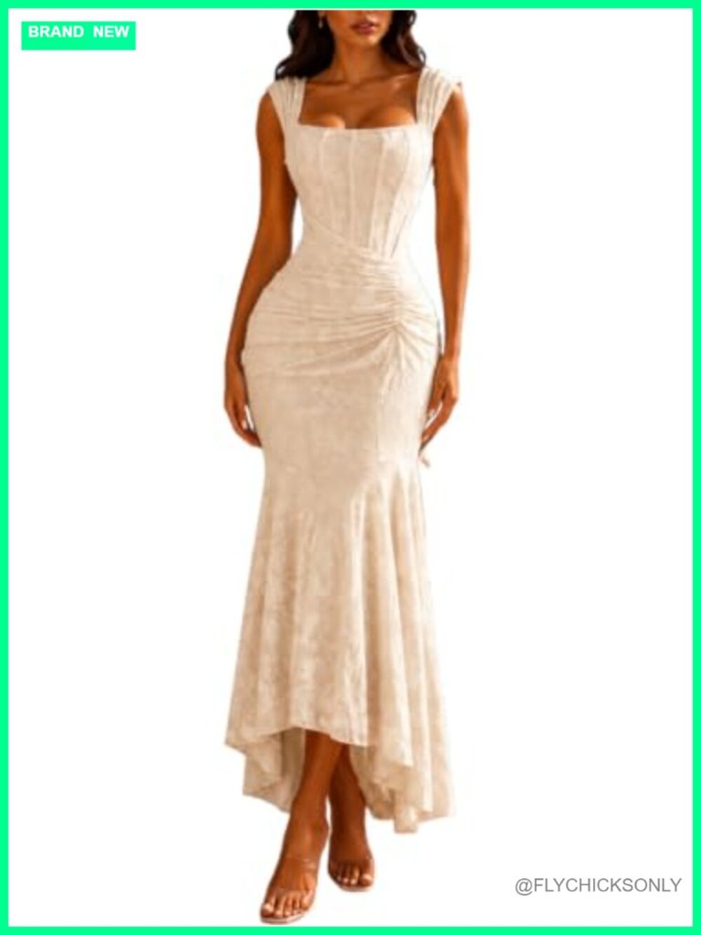 Lace Chiffon Bodycon Midi Dress Fishtail Ruched Party Cocktail